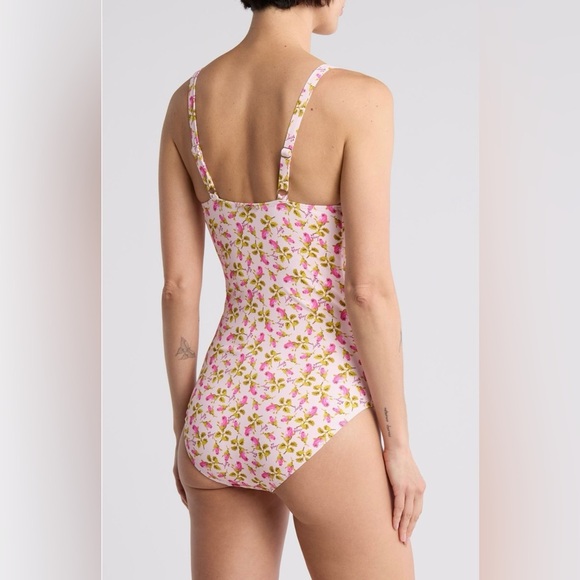 $128 Betsey Johnson Bandeau Pink Floral One Piece Swimsuit - Picture 3 of 9